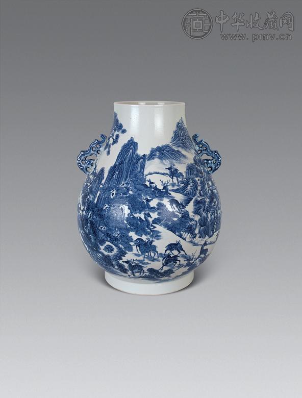 清光绪 青花山水纹鹿头尊