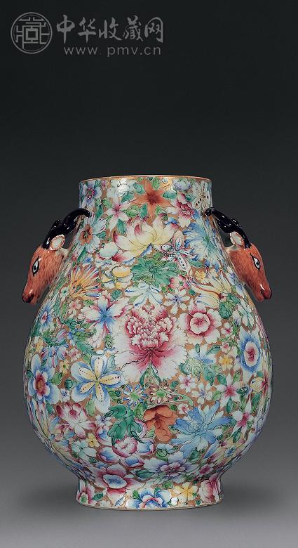 民国 粉彩万花地牛头尊