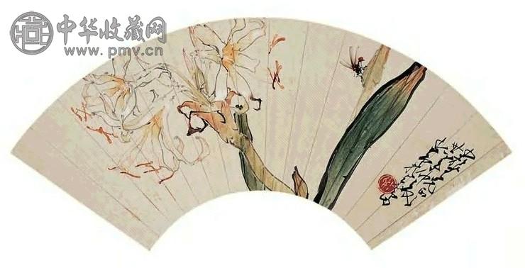 近现代 赵少昂 花卉草虫、书法 扇面(2帧)