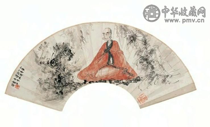 傅抱石 罗汉图 扇面 设色纸本