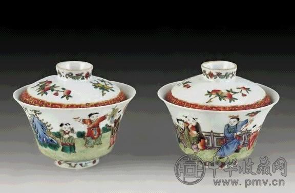 清 粉彩婴戏盖碗(1对)