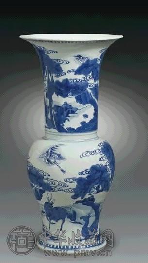 清康熙 青花鹿鹤同春凤尾尊