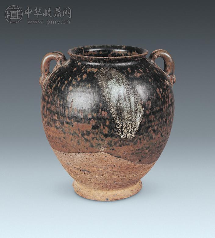 唐 鲁山窑褐釉花瓷双系罐