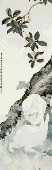近现代 刘奎龄 玉兔丹桂 轴