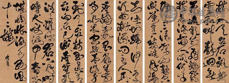 傅山 草书 八屏 水墨纸本