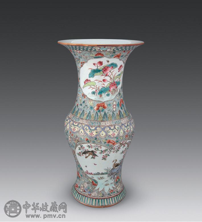 民国 五彩花鸟纹花觚