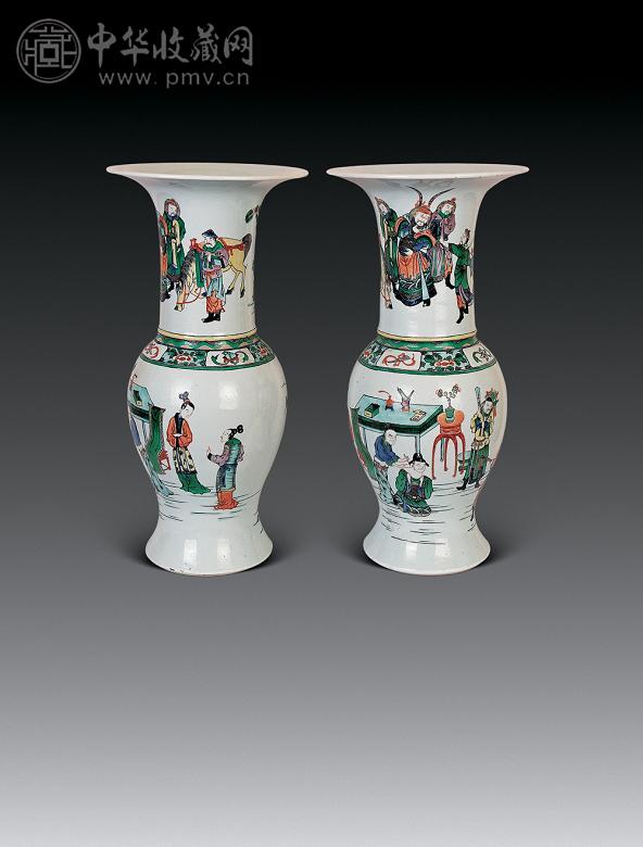 清光绪 五彩人物纹花觚(1对)