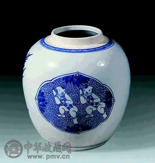 清康熙 青花婴戏罐
