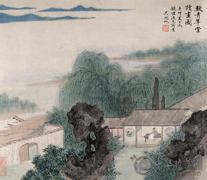 吴湖帆 辛卯(1951年)作 数青草堂读画图 镜心 设色纸本