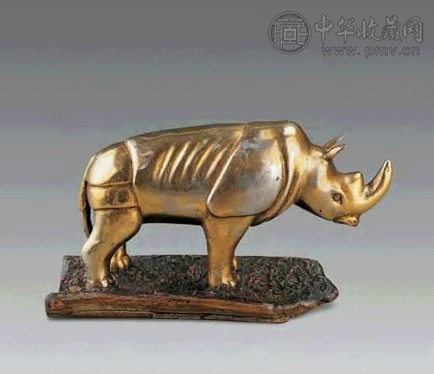 清 银鎏金犀牛摆件