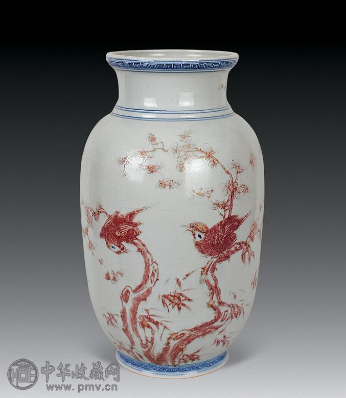 清乾隆 青花釉里红梅竹双鸟纹灯笼尊