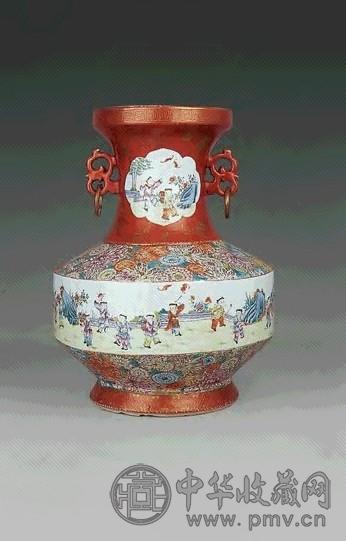 民国 粉彩婴戏双耳尊