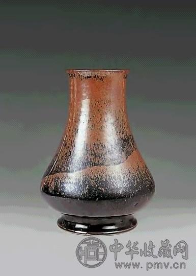 清雍正 仿天目釉铁锈花汉壶式尊
