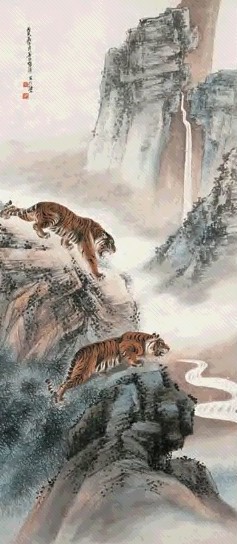 张善孖 1926年作 山溪虎啸 立轴 设色纸本