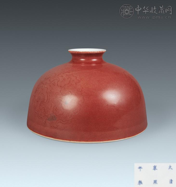 清康熙 豇豆红釉暗刻团云纹太白尊