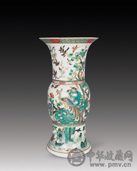 清光绪 五彩百鸟朝凤花觚