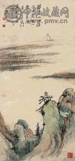 曾熙 秋水放舟图 立轴 设色纸本