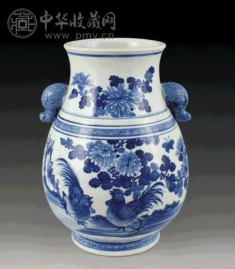 清 青花锦上添花象耳尊