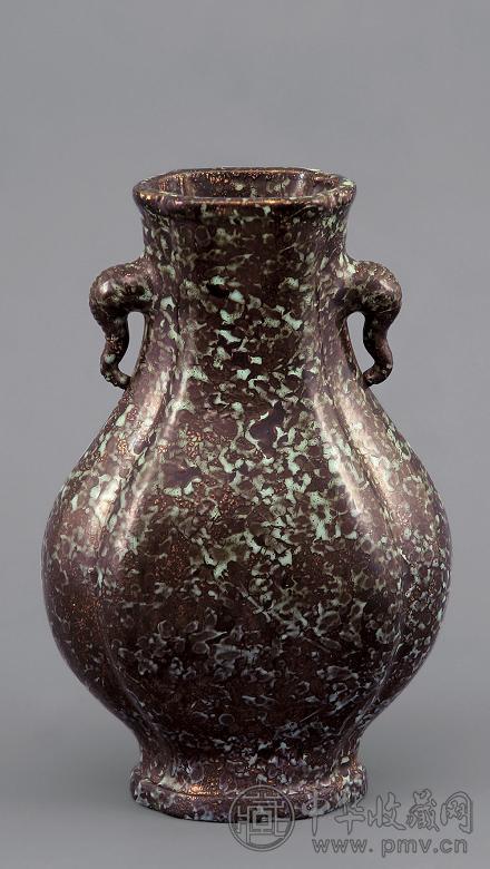 清 古铜彩瓜棱象耳小尊