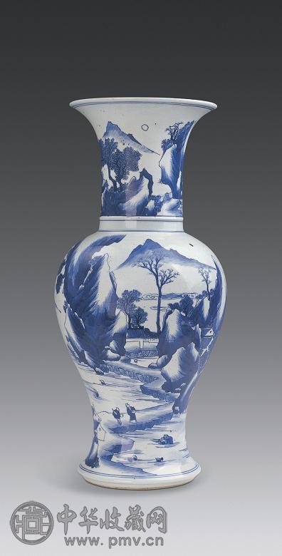 清 青花山水人物纹凤尾尊