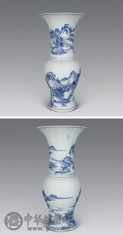 清康熙 青花山水凤尾尊