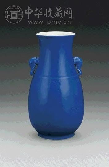 清 蓝釉双兽耳尊