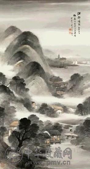 近现代 吴石仙 江烟雨 轴