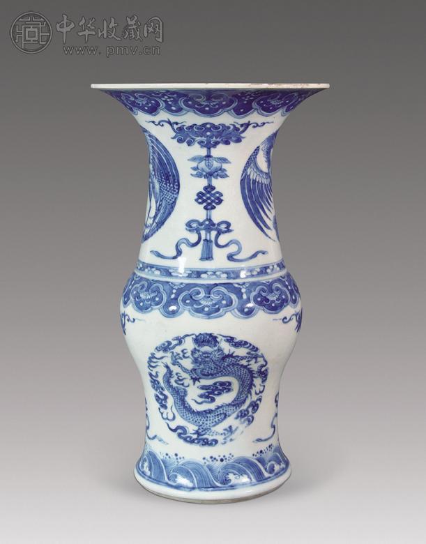 清光绪 青花团龙团凤纹凤尾尊