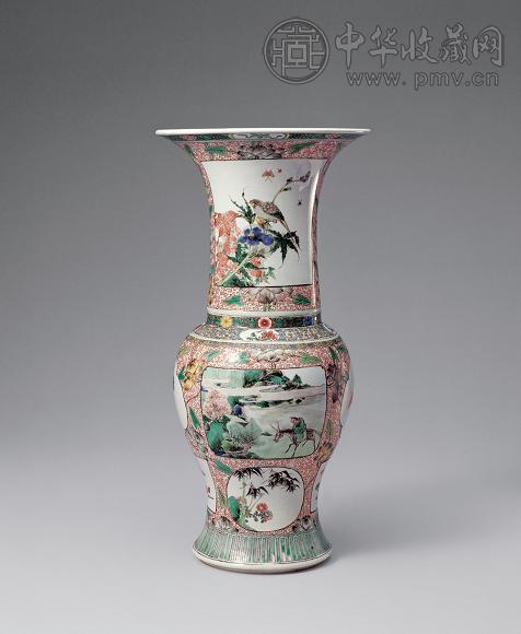 清康熙 五彩开光博古人物图凤尾尊