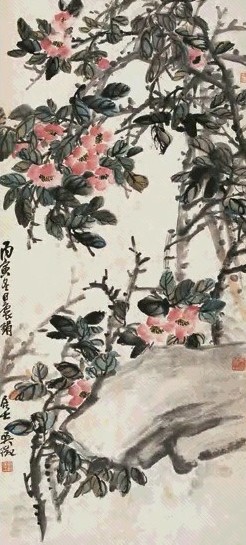 吴徵 杏花春雨 立轴 设色纸本