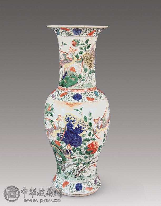 清光绪 五彩凤穿牡丹纹凤尾尊