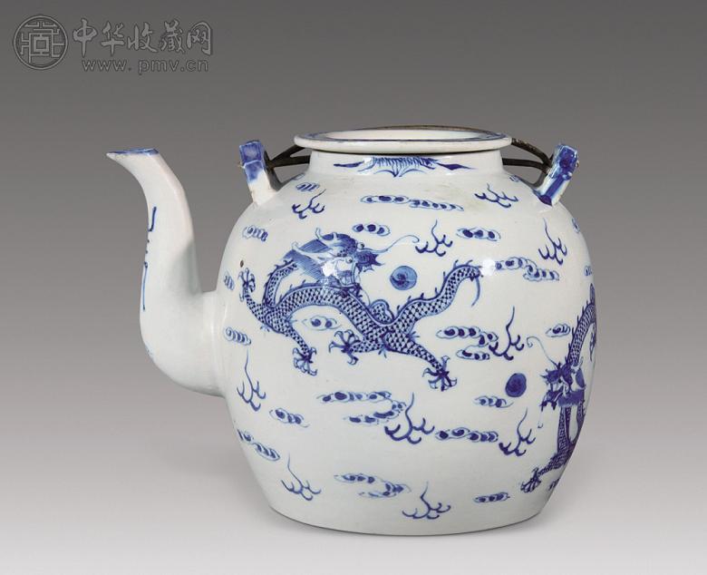 清光绪 青花云龙纹茶壶