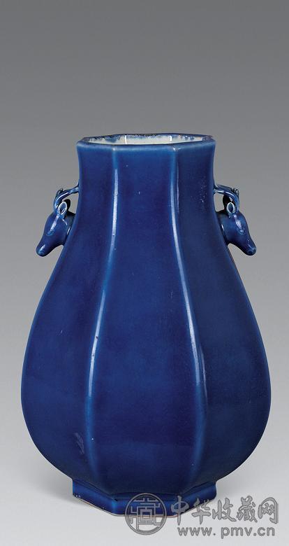 清 祭蓝釉八方鹿头尊