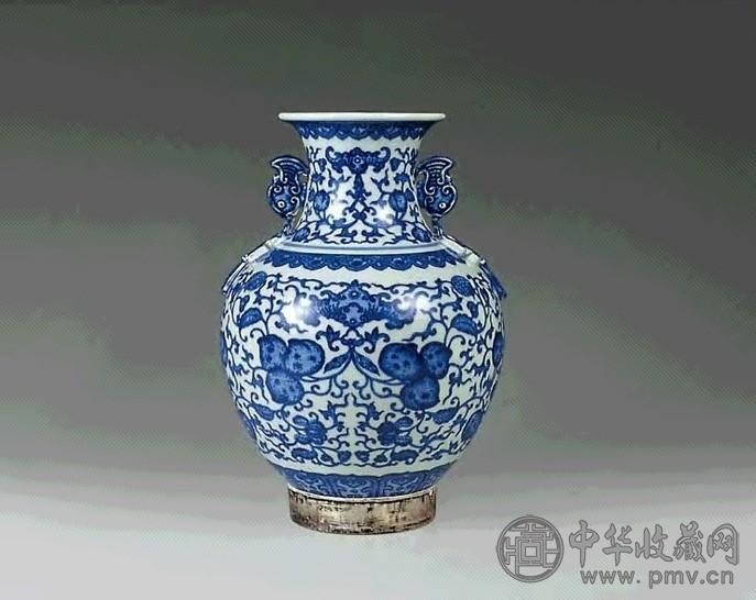 清 青花福寿双耳尊