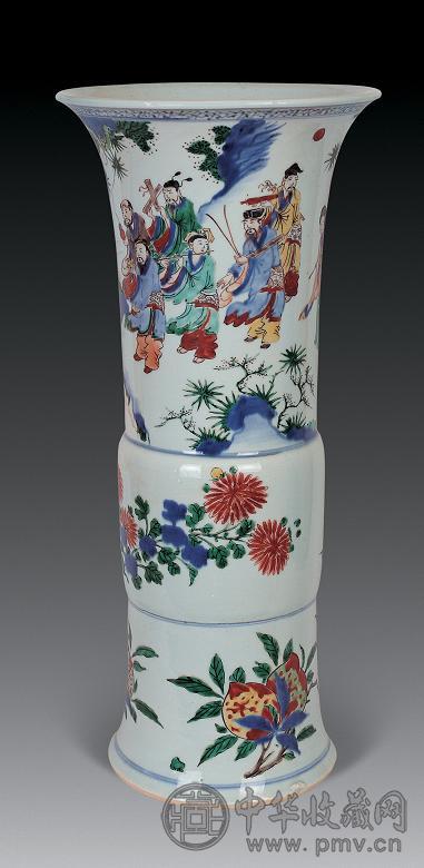 清康熙 青花五彩八仙祝寿纹觚