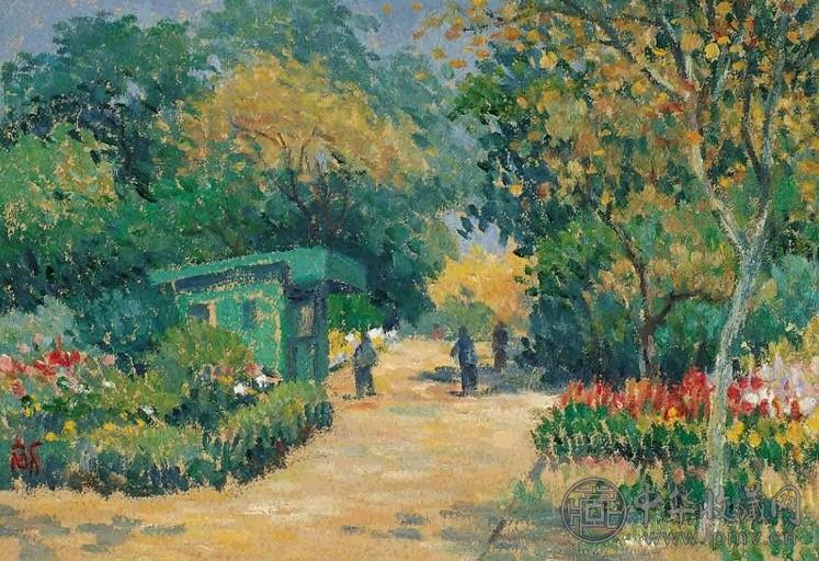 周碧初 1961年作 杭州玉泉公园 油彩 画布 框