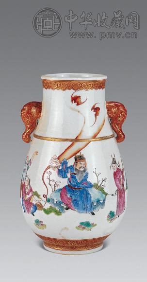 清道光 粉彩人物象耳尊