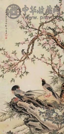 田世光 桃林双雉 立轴 设色纸本