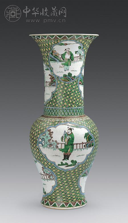 民国 三彩锦地开光八仙人物凤尾尊