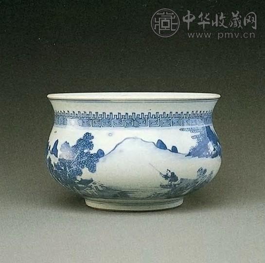 清康熙 青花山水人物图式炉