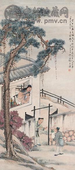 陈康侯 春色送梅图 立轴 设色纸本