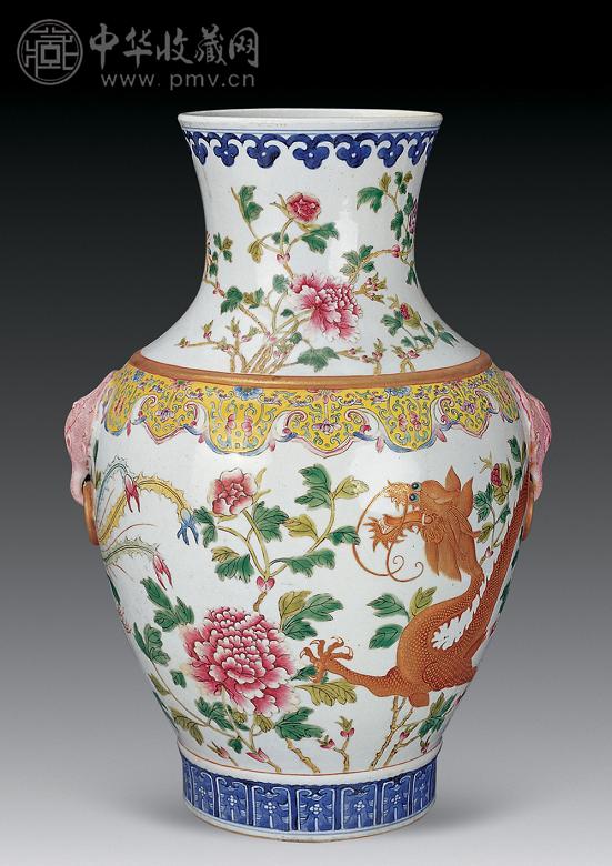 清 青花粉彩花卉龙凤铺首尊