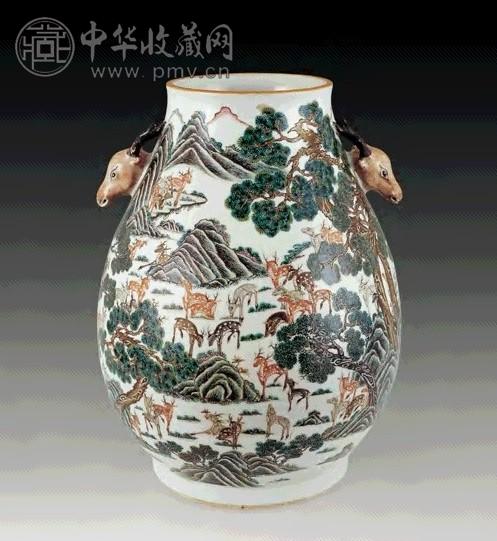 民国 粉彩山水百鹿尊