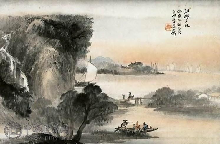 近代 吴石仙 江村夕照 轴