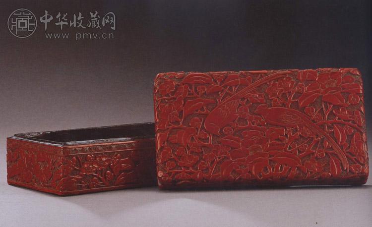 明未 剔红花鸟纹长方盖盒