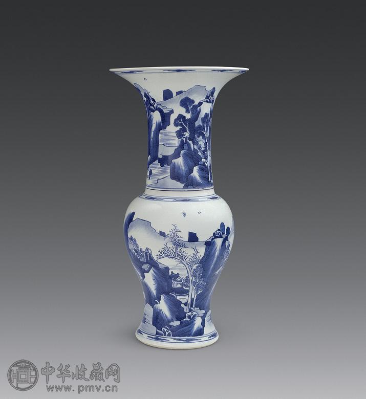 清康熙 青花山水人物凤尾尊