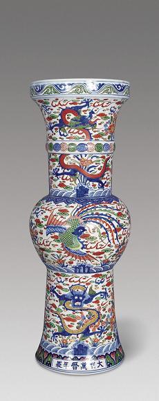 清 五彩龙凤大花觚