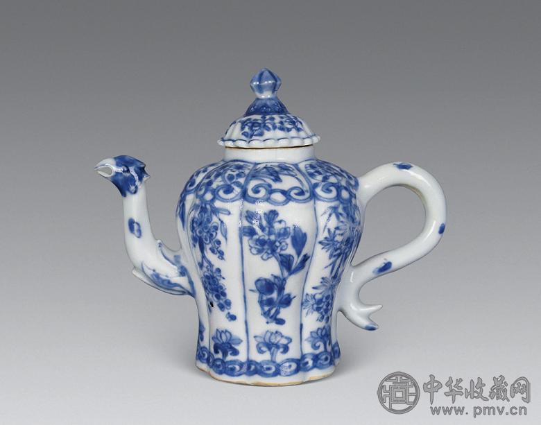 清康熙 青花凤鸟纹茶壶