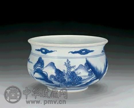 清康熙 青花山水纹香炉