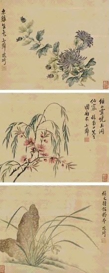 改琦 花卉(3帧) 镜心 设色绢本